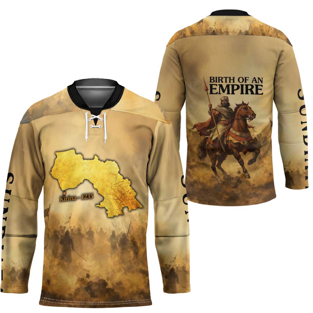 Sundiata Keita Hockey Jersey with Kirina 1235 Battle Map, Horseback Warrior and Birth of an Empire Design - African Pride