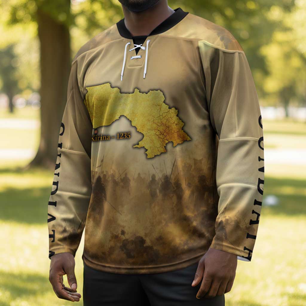Sundiata Keita Hockey Jersey with Kirina 1235 Battle Map, Horseback Warrior and Birth of an Empire Design - African Pride