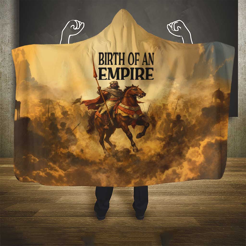 Sundiata Keita Hooded Blanket with Kirina 1235 Battle Map, Horseback Warrior and Birth of an Empire Design - African Pride