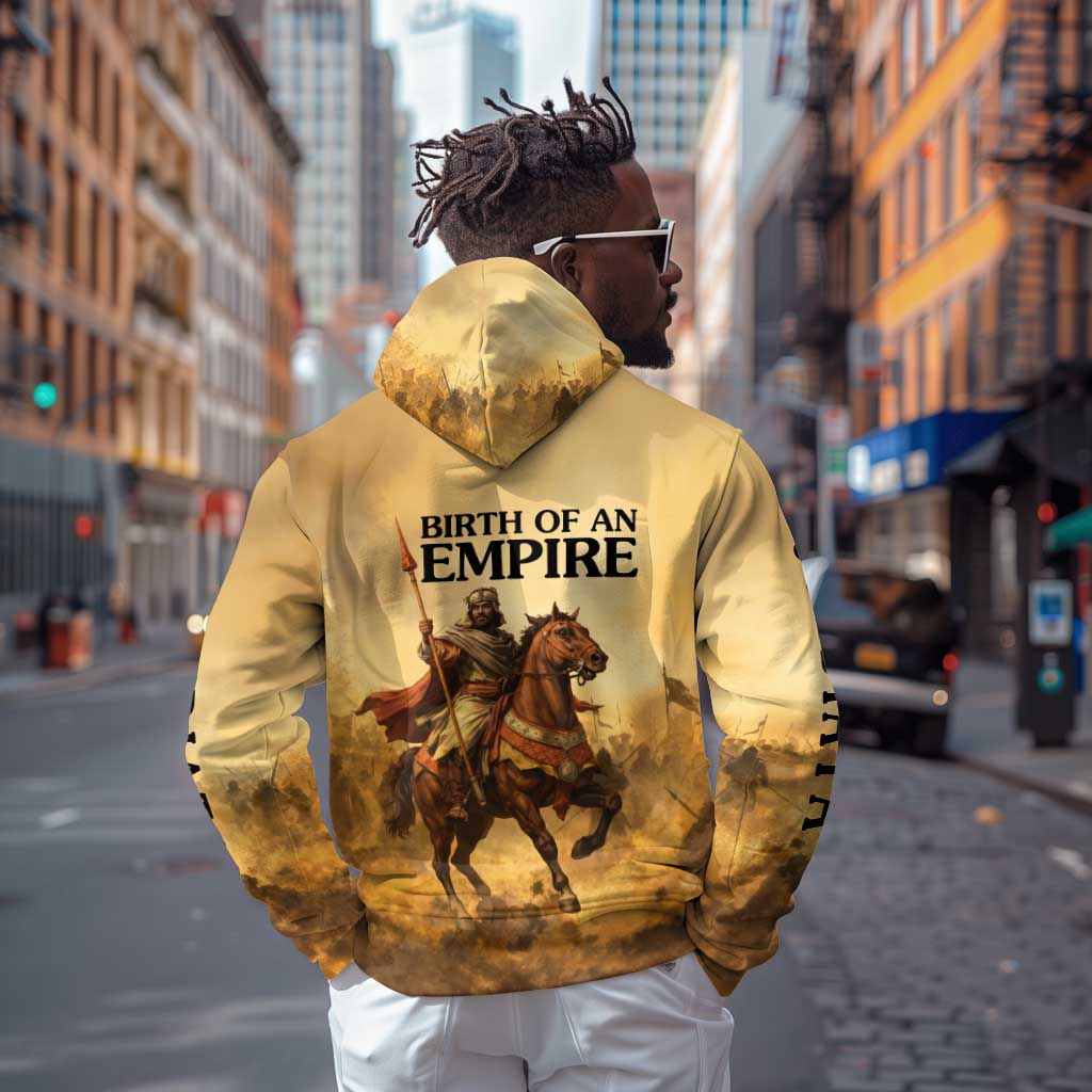 Sundiata Keita Hoodie with Kirina 1235 Battle Map, Horseback Warrior and Birth of an Empire Design - African Pride