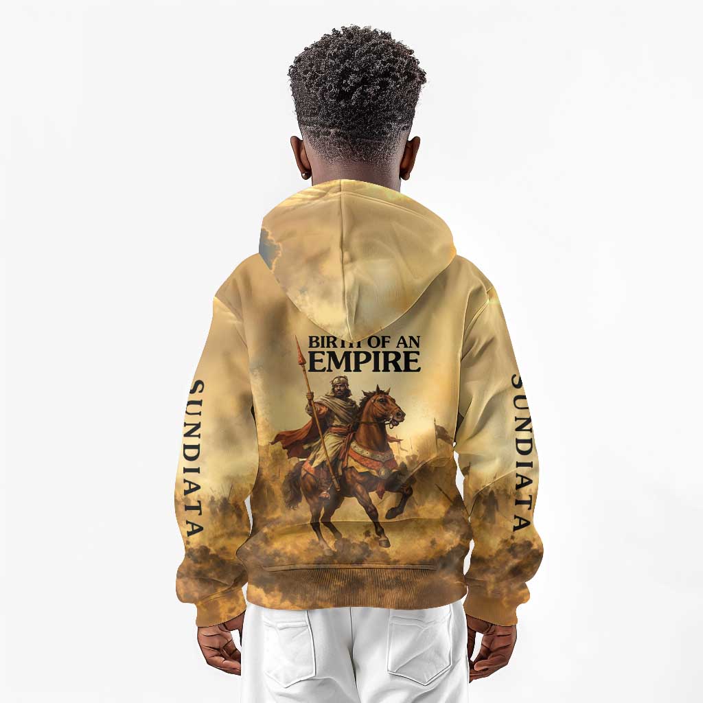 Sundiata Keita Kid Hoodie with Kirina 1235 Battle Map, Horseback Warrior and Birth of an Empire Design - African Pride