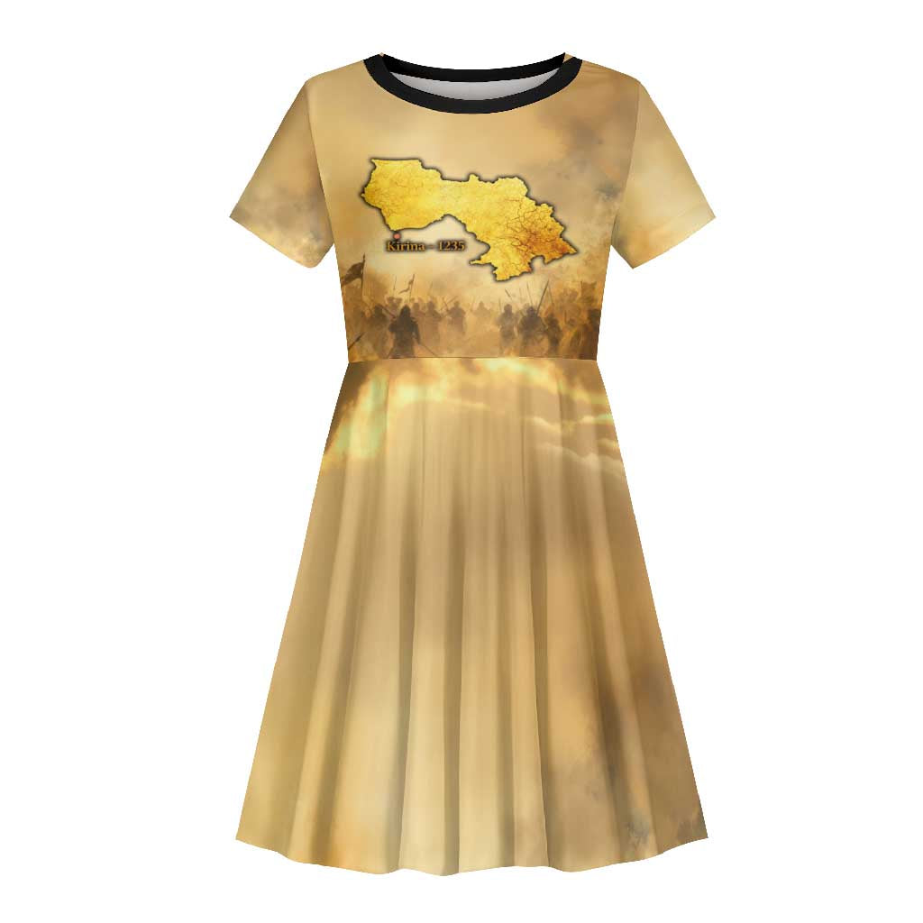 Sundiata Keita Kid Short Sleeve Dress with Kirina 1235 Battle Map, Horseback Warrior and Birth of an Empire Design - African Pride