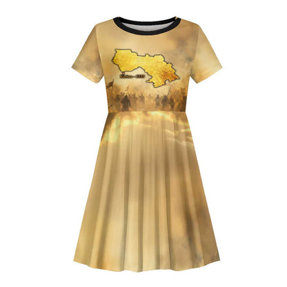 Sundiata Keita Kid Short Sleeve Dress with Kirina 1235 Battle Map, Horseback Warrior and Birth of an Empire Design - African Pride