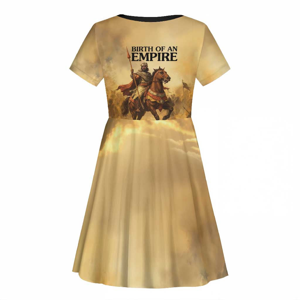 Sundiata Keita Kid Short Sleeve Dress with Kirina 1235 Battle Map, Horseback Warrior and Birth of an Empire Design - African Pride