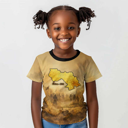 Sundiata Keita Kid T shirt with Kirina 1235 Battle Map, Horseback Warrior and Birth of an Empire Design - African Pride