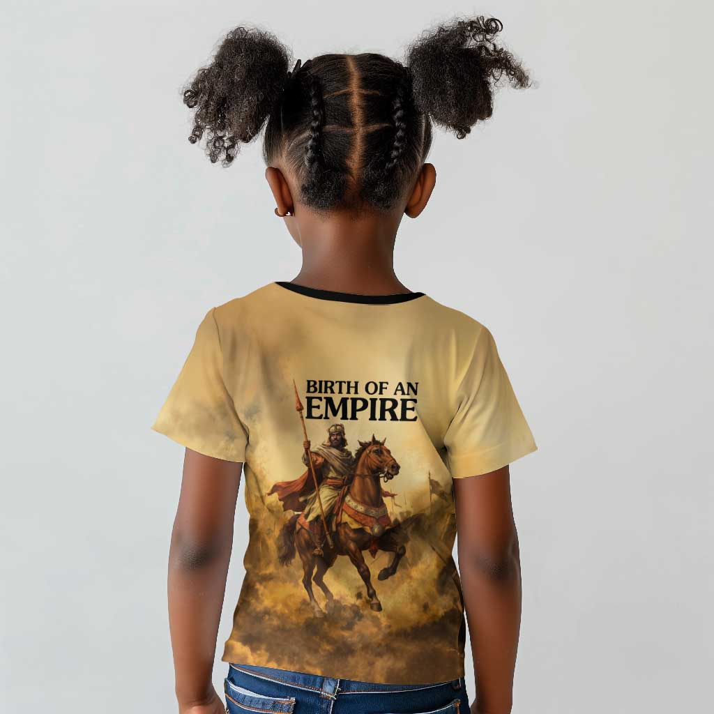 Sundiata Keita Kid T shirt with Kirina 1235 Battle Map, Horseback Warrior and Birth of an Empire Design - African Pride