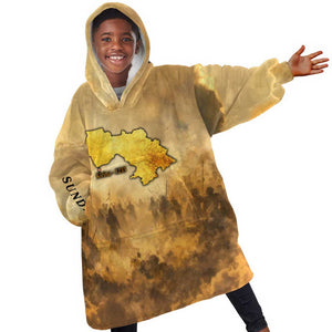 Sundiata Keita Kid Wearable Blanket Hoodie with Kirina 1235 Battle Map, Horseback Warrior and Birth of an Empire Design - African Pride