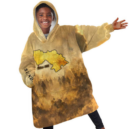 Sundiata Keita Kid Wearable Blanket Hoodie with Kirina 1235 Battle Map, Horseback Warrior and Birth of an Empire Design - African Pride