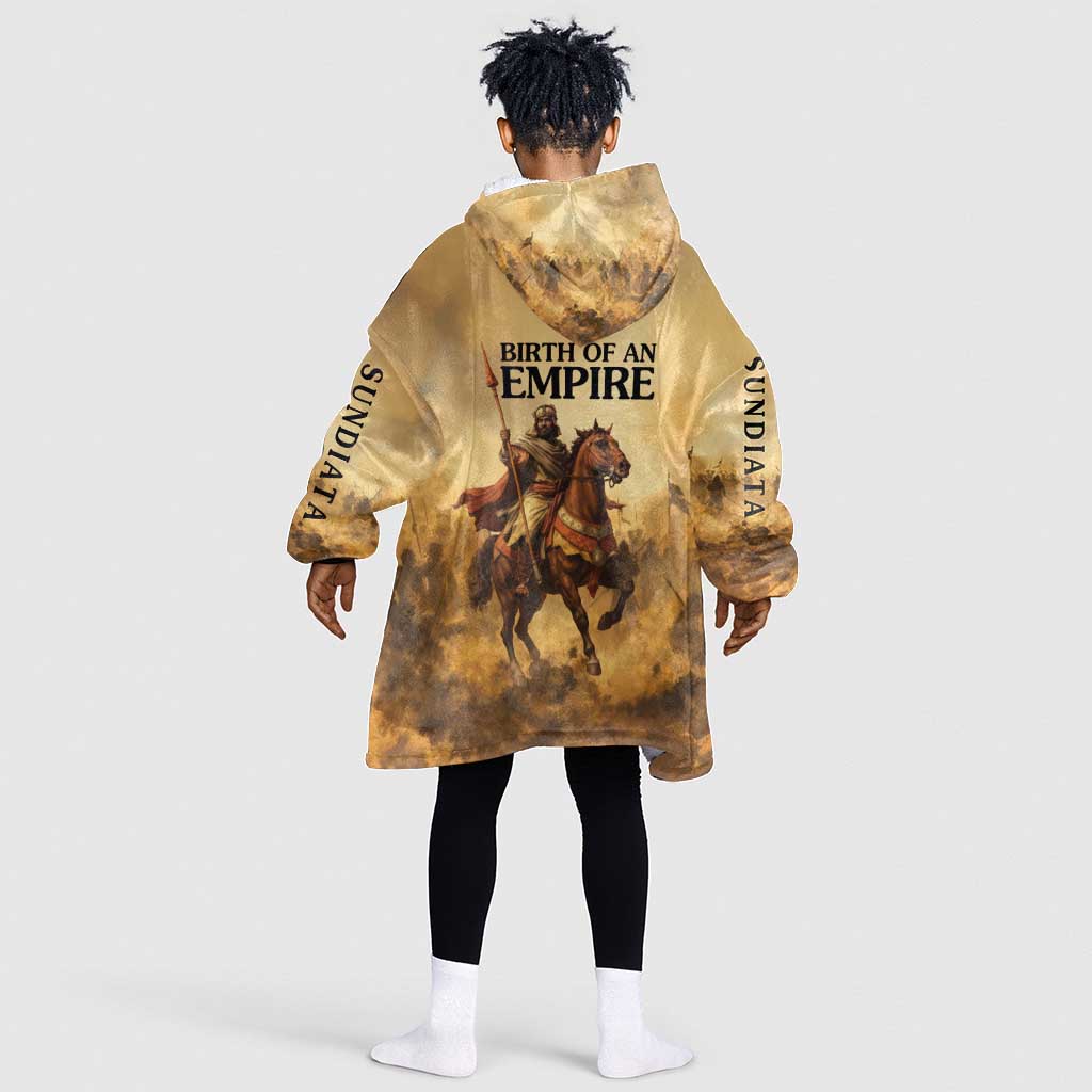 Sundiata Keita Kid Wearable Blanket Hoodie with Kirina 1235 Battle Map, Horseback Warrior and Birth of an Empire Design - African Pride