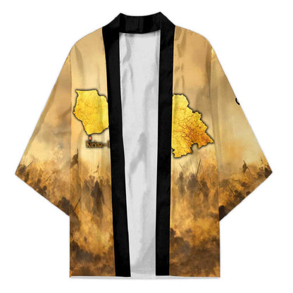 Sundiata Keita Kimono with Kirina 1235 Battle Map, Horseback Warrior and Birth of an Empire Design - African Pride