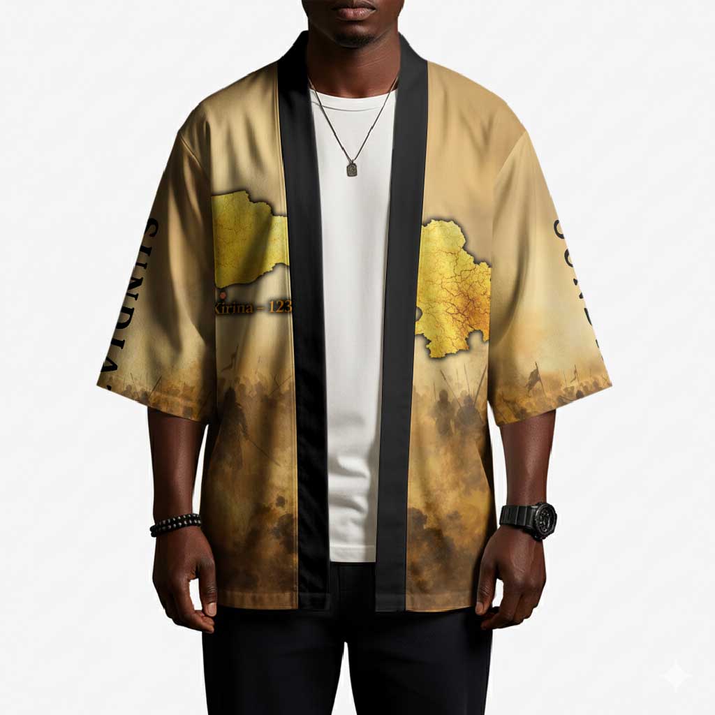 Sundiata Keita Kimono with Kirina 1235 Battle Map, Horseback Warrior and Birth of an Empire Design - African Pride