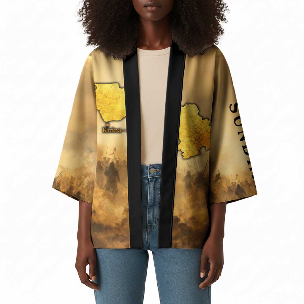 Sundiata Keita Kimono with Kirina 1235 Battle Map, Horseback Warrior and Birth of an Empire Design - African Pride