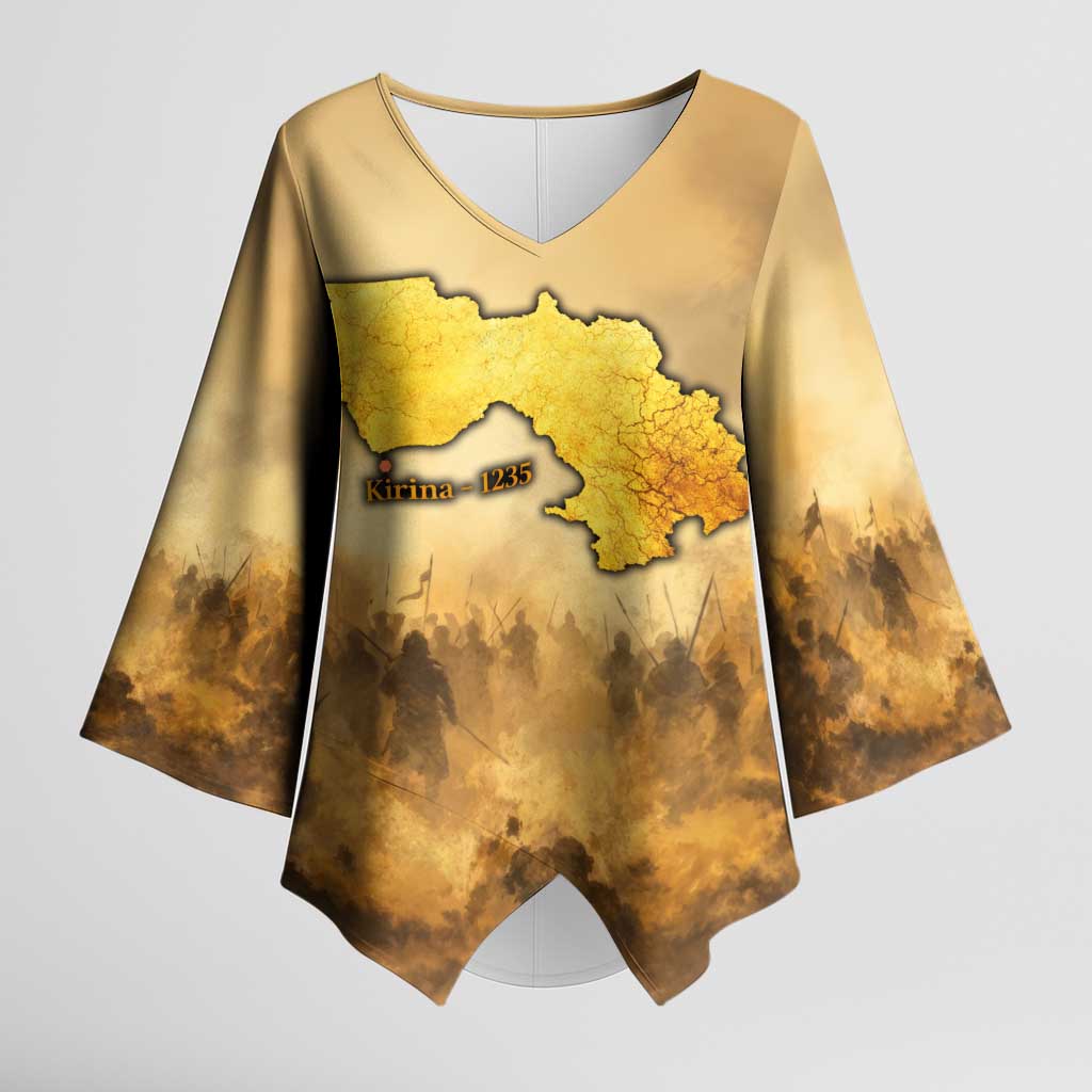 Sundiata Keita Kimono Sleeve Blouse with Kirina 1235 Battle Map, Horseback Warrior and Birth of an Empire Design - African Pride