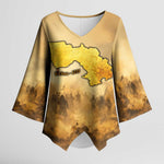 Sundiata Keita Kimono Sleeve Blouse with Kirina 1235 Battle Map, Horseback Warrior and Birth of an Empire Design - African Pride
