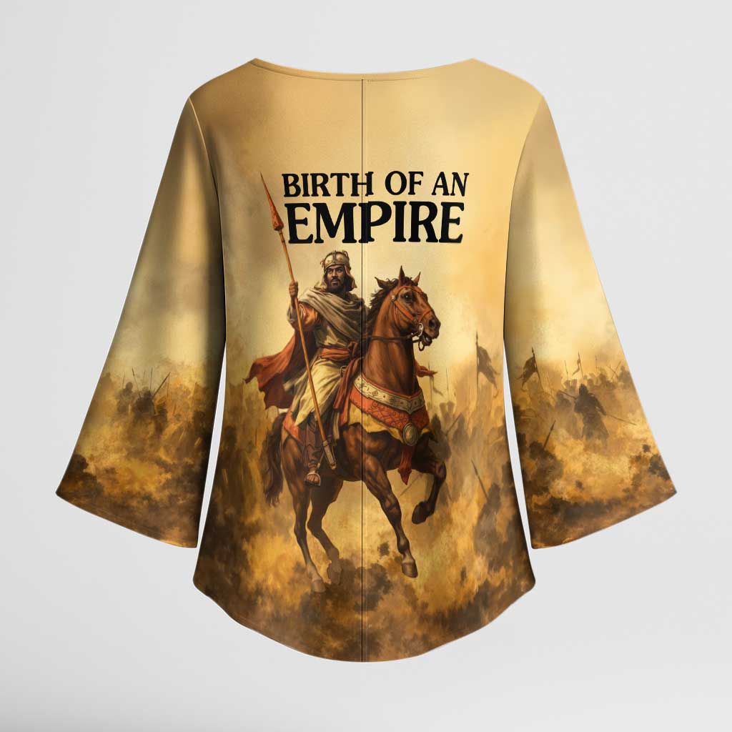 Sundiata Keita Kimono Sleeve Blouse with Kirina 1235 Battle Map, Horseback Warrior and Birth of an Empire Design - African Pride
