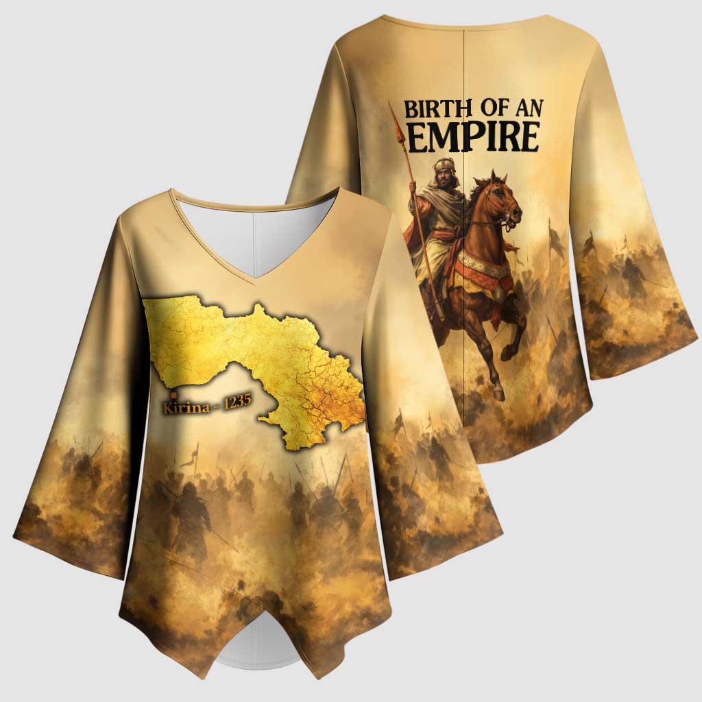 Sundiata Keita Kimono Sleeve Blouse with Kirina 1235 Battle Map, Horseback Warrior and Birth of an Empire Design - African Pride