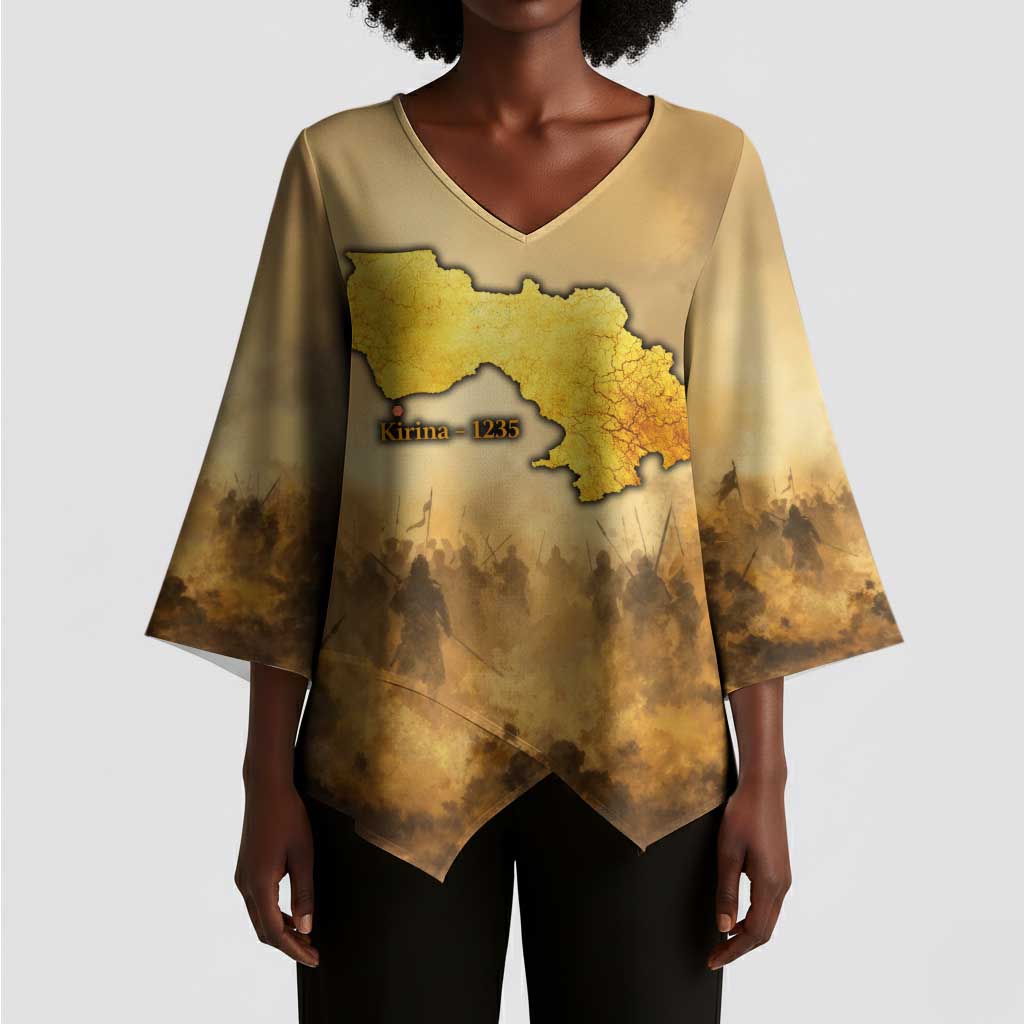 Sundiata Keita Kimono Sleeve Blouse with Kirina 1235 Battle Map, Horseback Warrior and Birth of an Empire Design - African Pride