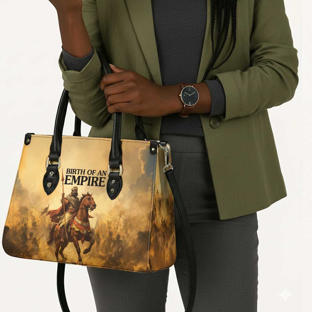Sundiata Keita Leather Bag with Kirina 1235 Battle Map, Horseback Warrior and Birth of an Empire Design - African Pride