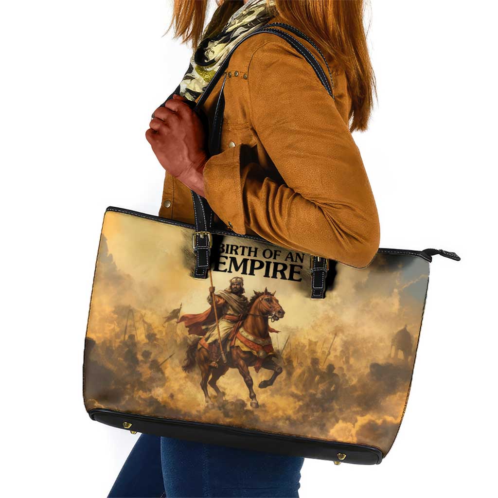 Sundiata Keita Leather Tote Bag with Kirina 1235 Battle Map, Horseback Warrior and Birth of an Empire Design - African Pride