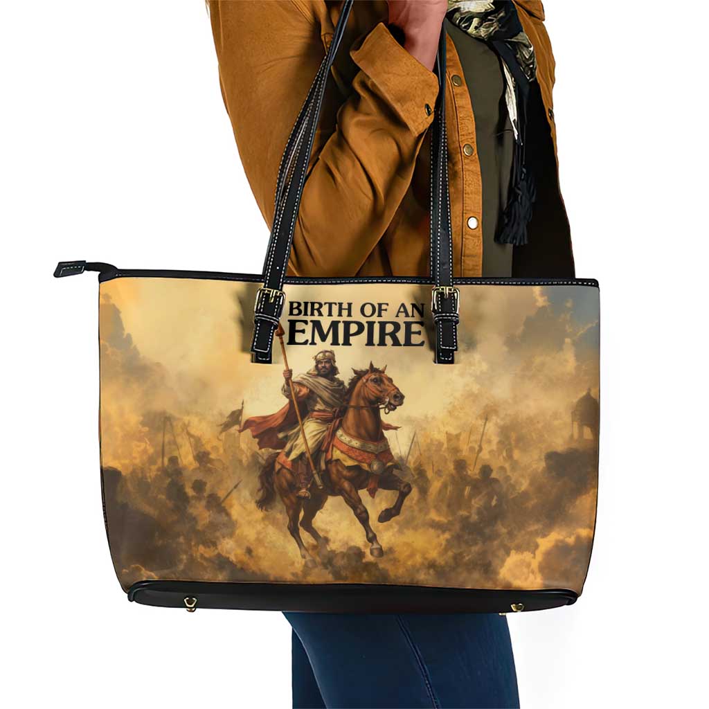 Sundiata Keita Leather Tote Bag with Kirina 1235 Battle Map, Horseback Warrior and Birth of an Empire Design - African Pride