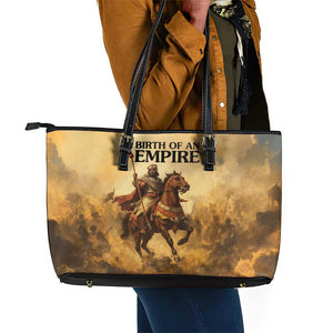 Sundiata Keita Leather Tote Bag with Kirina 1235 Battle Map, Horseback Warrior and Birth of an Empire Design - African Pride