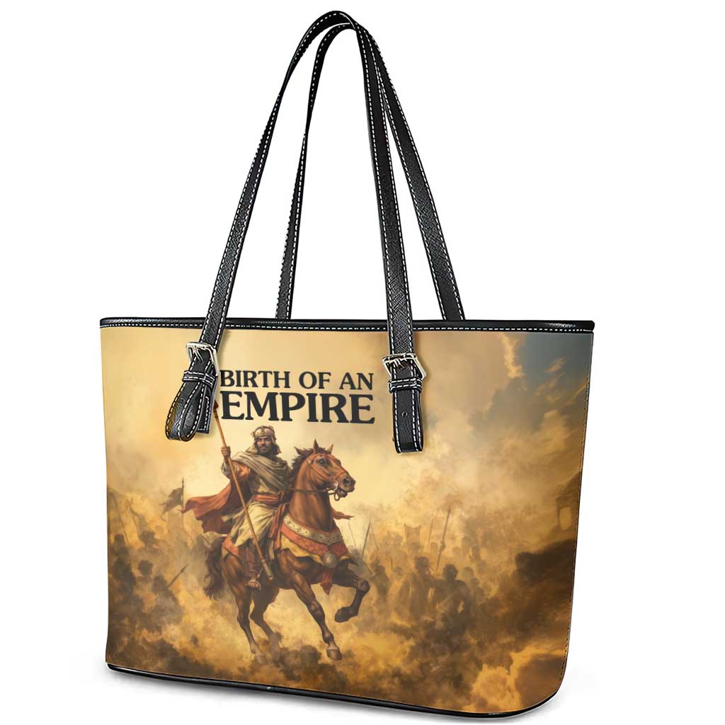 Sundiata Keita Leather Tote Bag with Kirina 1235 Battle Map, Horseback Warrior and Birth of an Empire Design - African Pride