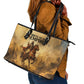 Sundiata Keita Leather Tote Bag with Kirina 1235 Battle Map, Horseback Warrior and Birth of an Empire Design - African Pride