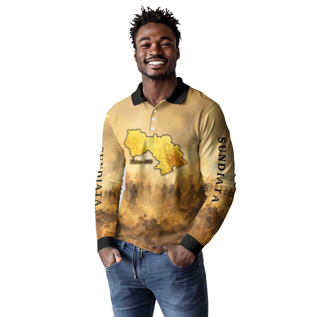 Sundiata Keita Long Sleeve Polo Shirt with Kirina 1235 Battle Map, Horseback Warrior and Birth of an Empire Design - African Pride