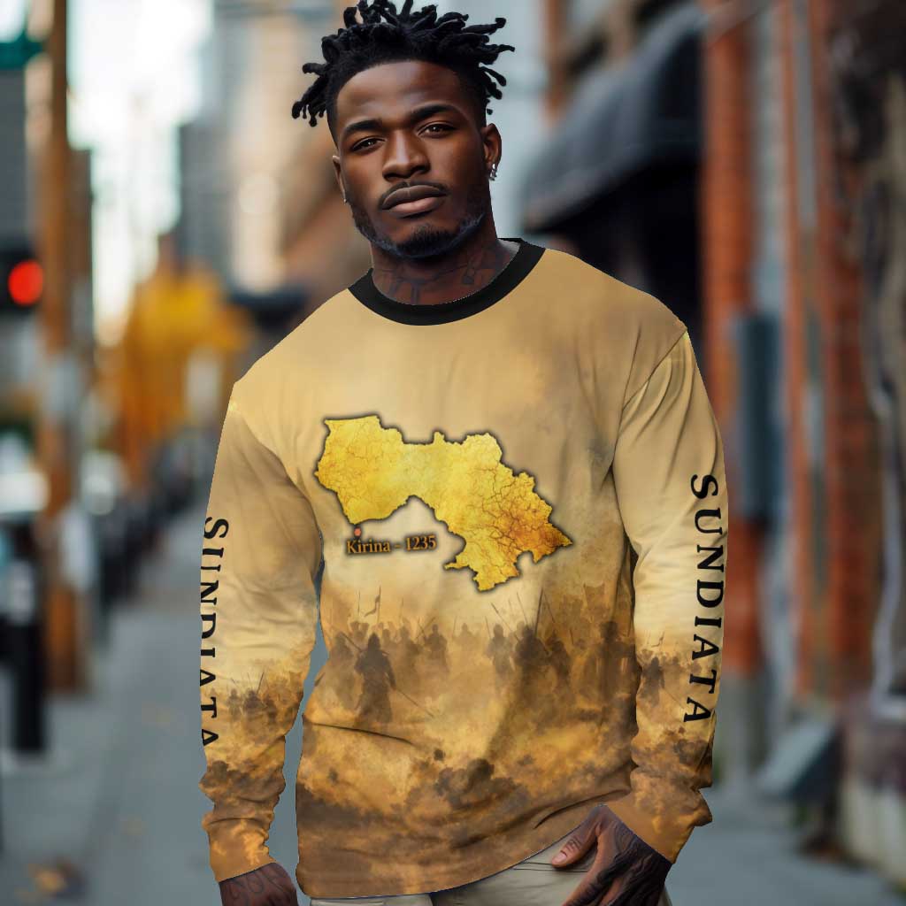 Sundiata Keita Long Sleeve Shirt with Kirina 1235 Battle Map, Horseback Warrior and Birth of an Empire Design - African Pride