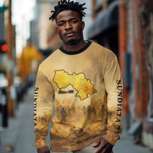 Sundiata Keita Long Sleeve Shirt with Kirina 1235 Battle Map, Horseback Warrior and Birth of an Empire Design - African Pride