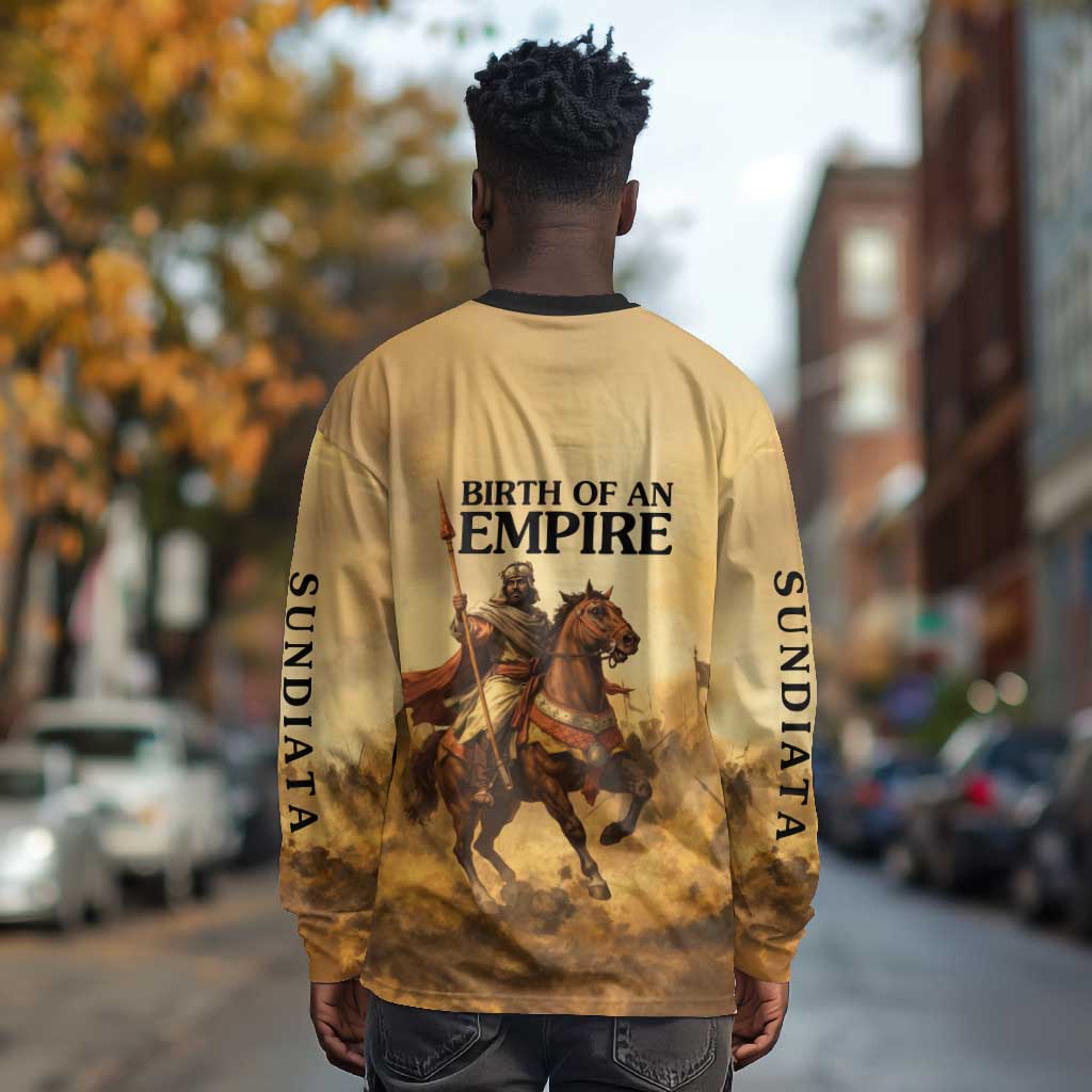 Sundiata Keita Long Sleeve Shirt with Kirina 1235 Battle Map, Horseback Warrior and Birth of an Empire Design - African Pride