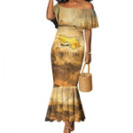Sundiata Keita Mermaid Dress with Kirina 1235 Battle Map, Horseback Warrior and Birth of an Empire Design - African Pride