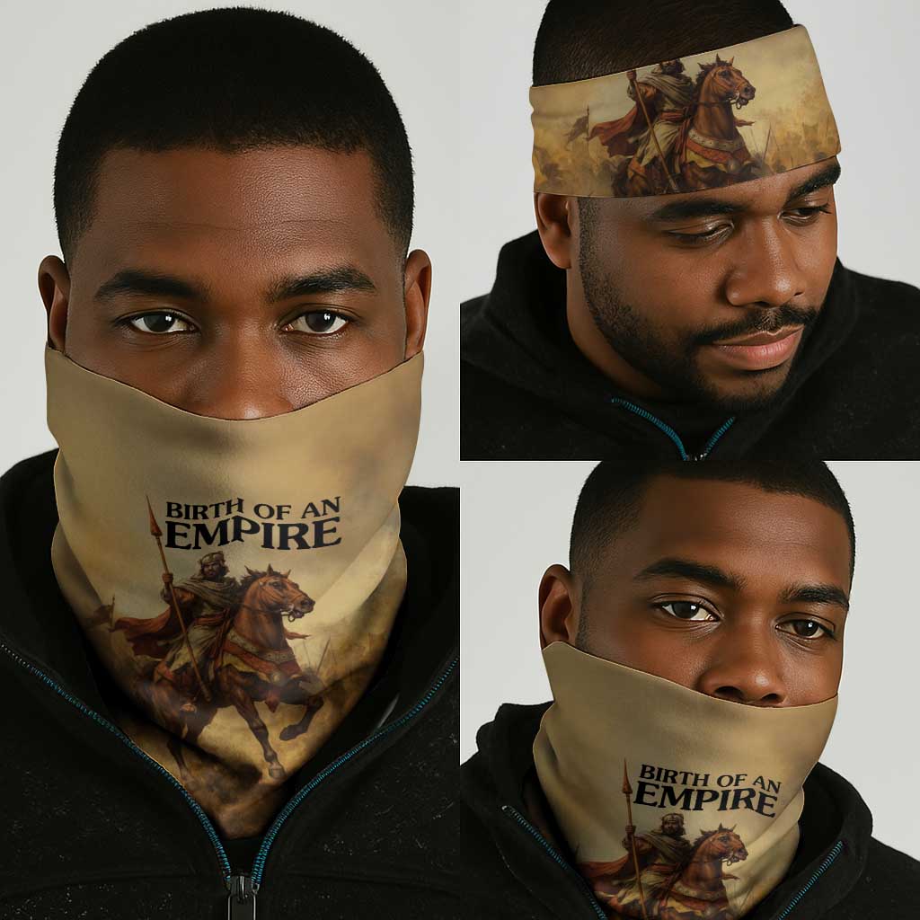 Sundiata Keita Neck Gaiter with Kirina 1235 Battle Map, Horseback Warrior and Birth of an Empire Design - African Pride