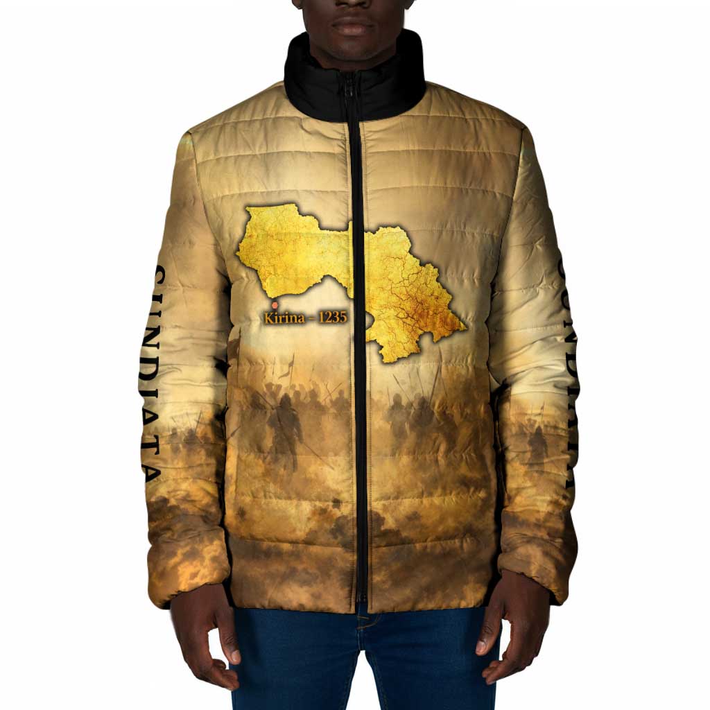 Sundiata Keita Padded Jacket with Kirina 1235 Battle Map, Horseback Warrior and Birth of an Empire Design - African Pride