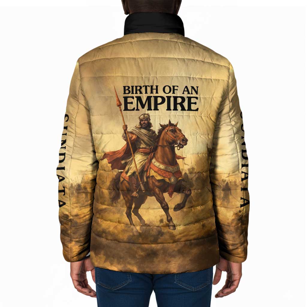 Sundiata Keita Padded Jacket with Kirina 1235 Battle Map, Horseback Warrior and Birth of an Empire Design - African Pride