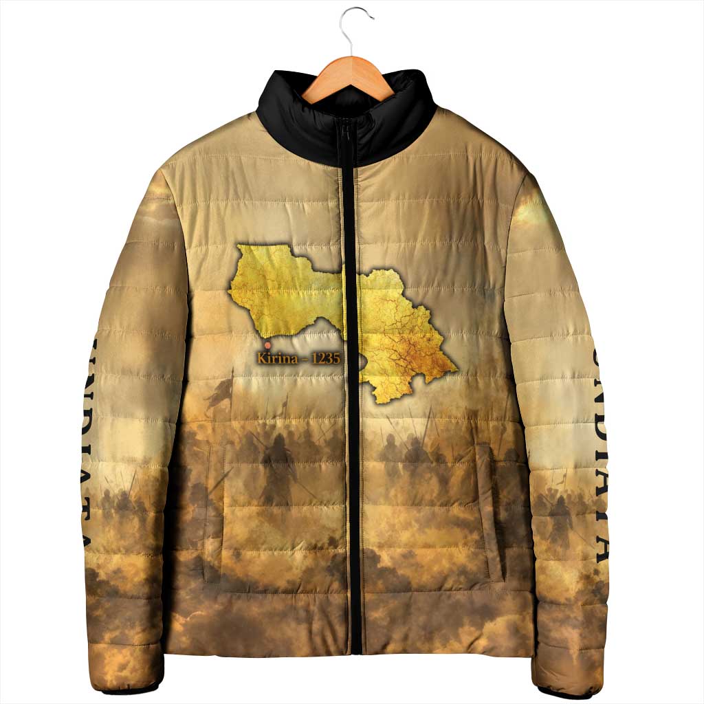 Sundiata Keita Padded Jacket with Kirina 1235 Battle Map, Horseback Warrior and Birth of an Empire Design - African Pride