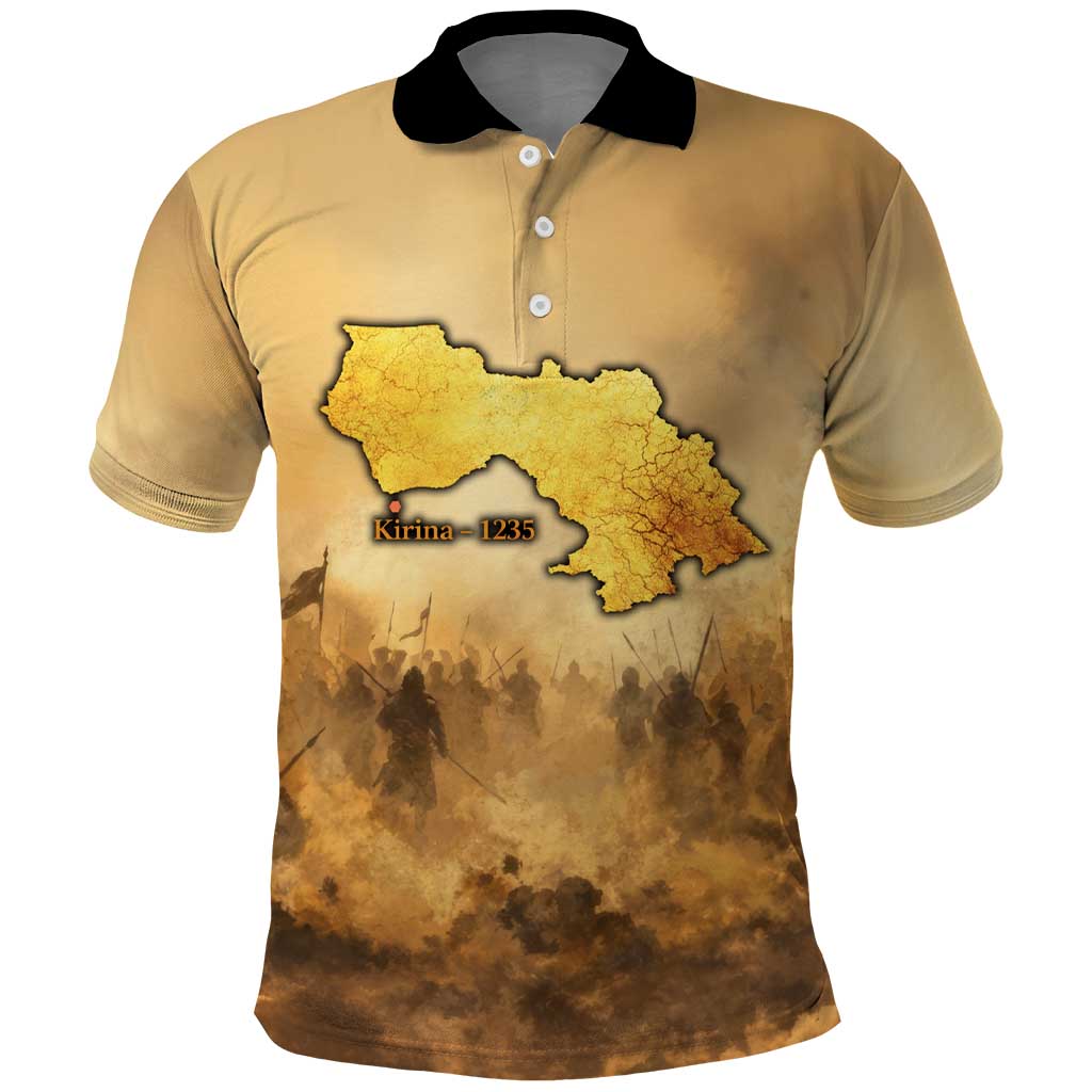 Sundiata Keita Polo Shirt with Kirina 1235 Battle Map, Horseback Warrior and Birth of an Empire Design - African Pride