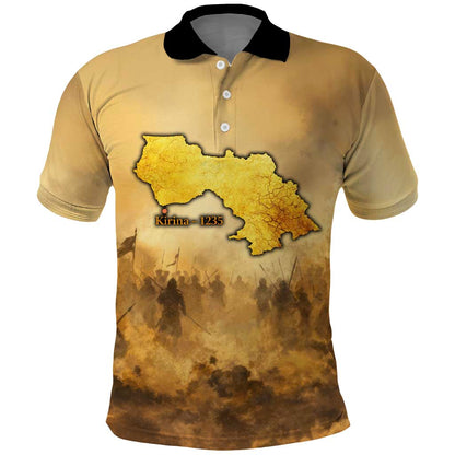 Sundiata Keita Polo Shirt with Kirina 1235 Battle Map, Horseback Warrior and Birth of an Empire Design - African Pride