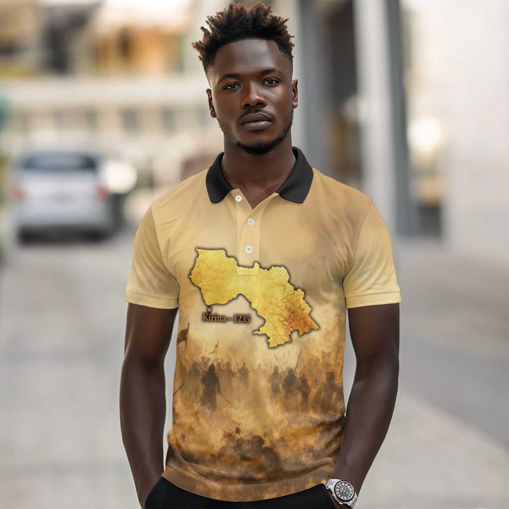 Sundiata Keita Polo Shirt with Kirina 1235 Battle Map, Horseback Warrior and Birth of an Empire Design - African Pride