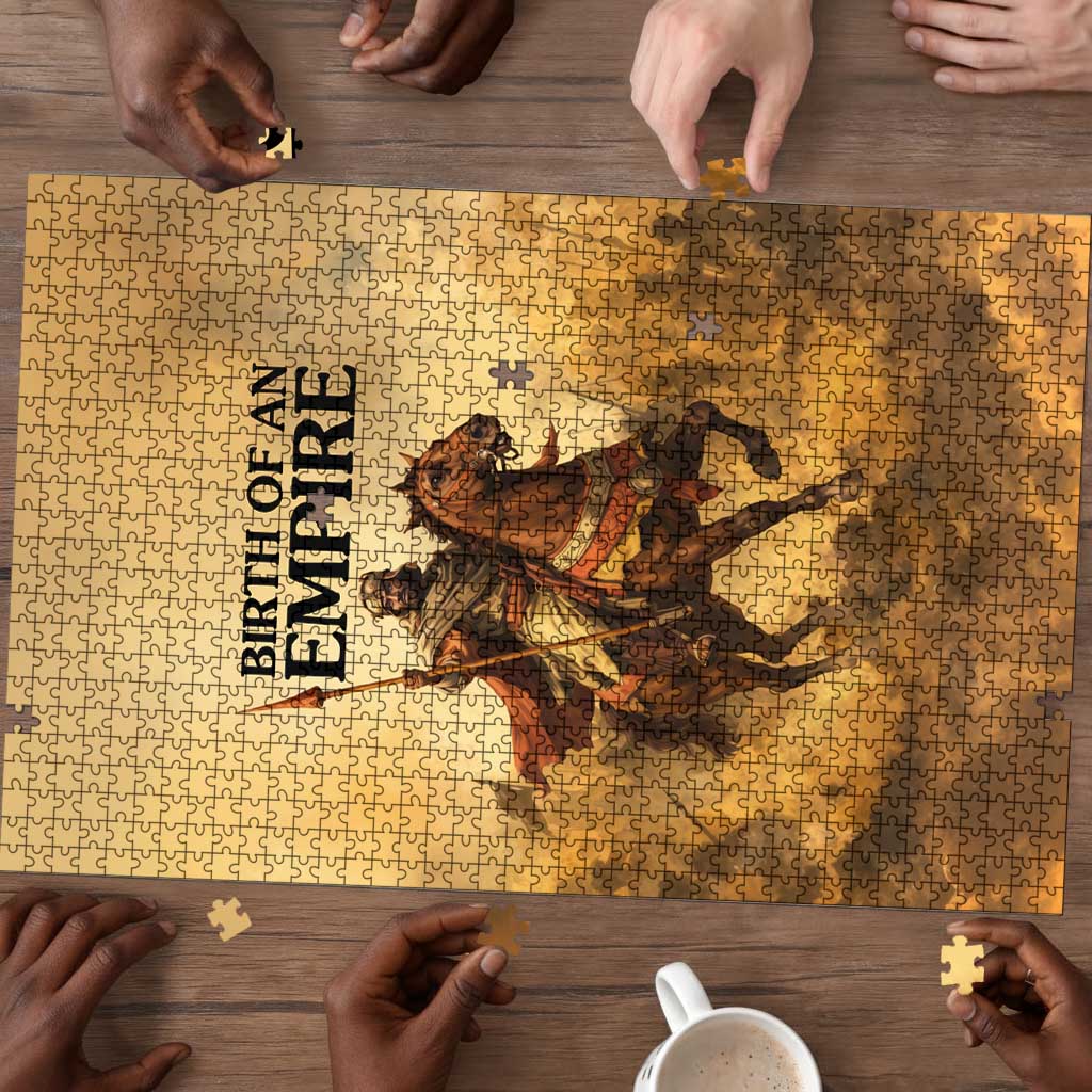 Sundiata Keita Puzzle with Kirina 1235 Battle Map, Horseback Warrior and Birth of an Empire Design - African Pride