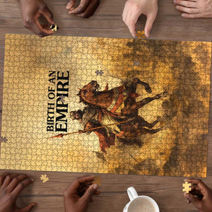 Sundiata Keita Puzzle with Kirina 1235 Battle Map, Horseback Warrior and Birth of an Empire Design - African Pride