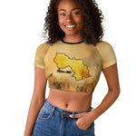 Sundiata Keita Raglan Cropped T shirt with Kirina 1235 Battle Map, Horseback Warrior and Birth of an Empire Design - African Pride