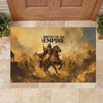 Sundiata Keita Rubber Doormat with Kirina 1235 Battle Map, Horseback Warrior and Birth of an Empire Design - African Pride