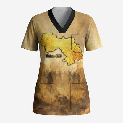 Sundiata Keita Scrub Top with Kirina 1235 Battle Map, Horseback Warrior and Birth of an Empire Design - African Pride