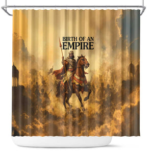 Sundiata Keita Shower Curtain with Kirina 1235 Battle Map, Horseback Warrior and Birth of an Empire Design - African Pride