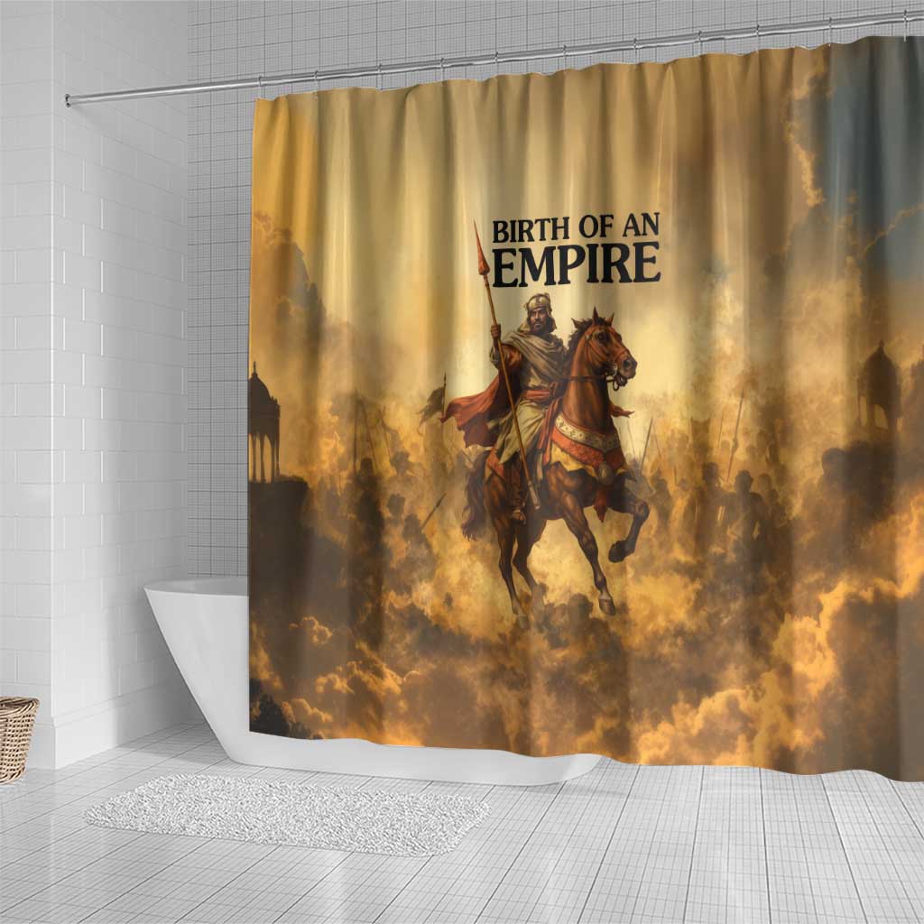 Sundiata Keita Shower Curtain with Kirina 1235 Battle Map, Horseback Warrior and Birth of an Empire Design - African Pride