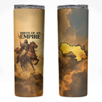 Sundiata Keita Skinny Tumbler with Kirina 1235 Battle Map, Horseback Warrior and Birth of an Empire Design - African Pride