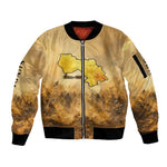 Sundiata Keita Sleeve Zip Bomber Jacket with Kirina 1235 Battle Map, Horseback Warrior and Birth of an Empire Design - African Pride