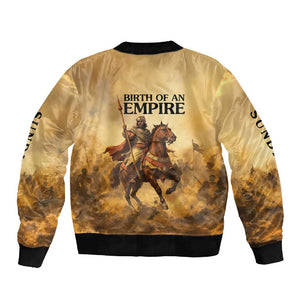 Sundiata Keita Sleeve Zip Bomber Jacket with Kirina 1235 Battle Map, Horseback Warrior and Birth of an Empire Design - African Pride