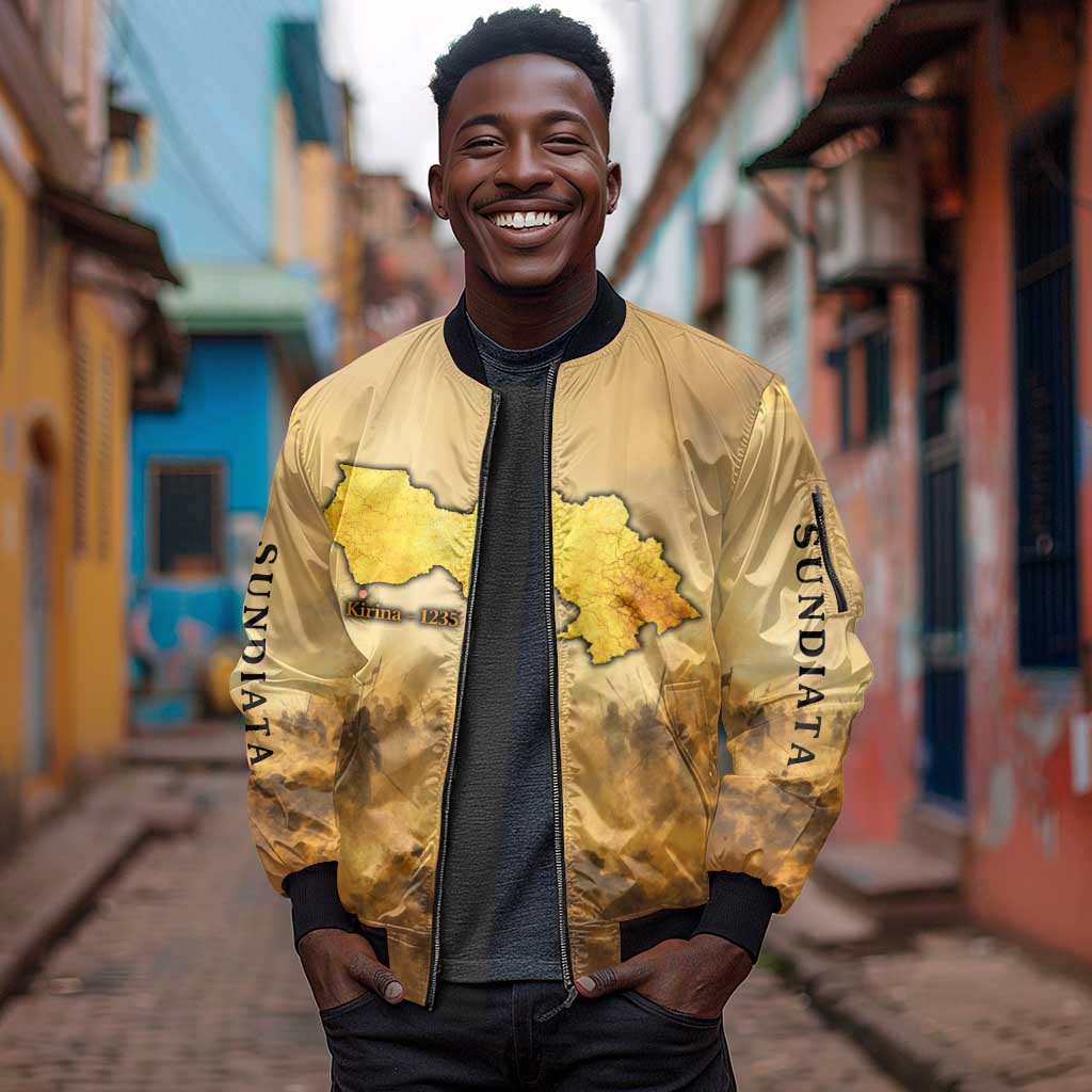 Sundiata Keita Sleeve Zip Bomber Jacket with Kirina 1235 Battle Map, Horseback Warrior and Birth of an Empire Design - African Pride